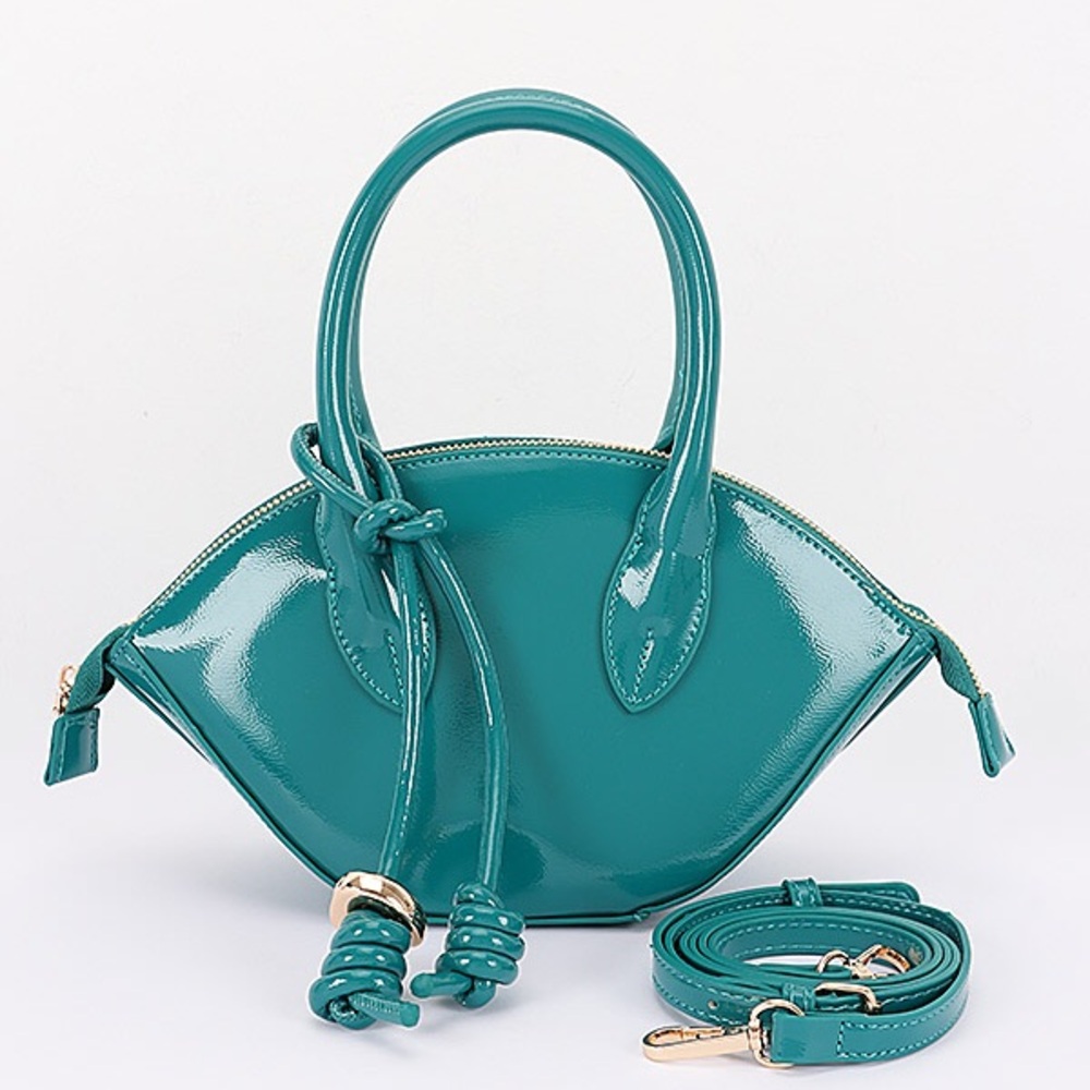 Vegan Patent Leather Top Handle Clutch Bag